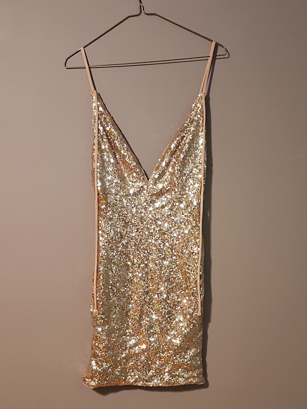 Hello Molly Gold Sequin V-Neck Mini Dress